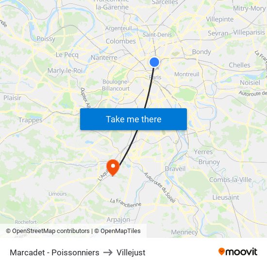 Marcadet - Poissonniers to Villejust map