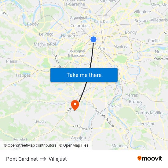 Pont Cardinet to Villejust map