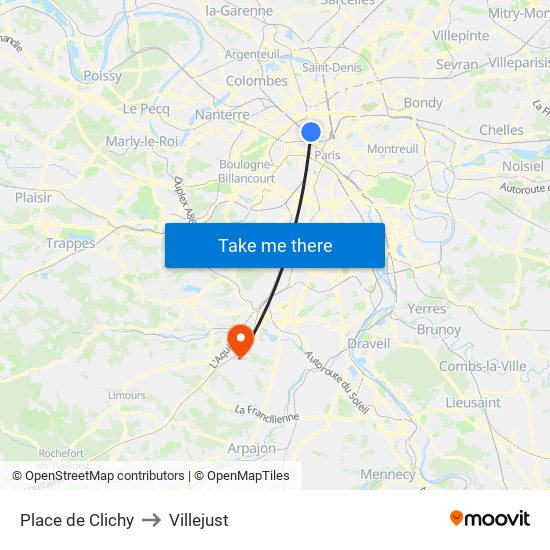 Place de Clichy to Villejust map