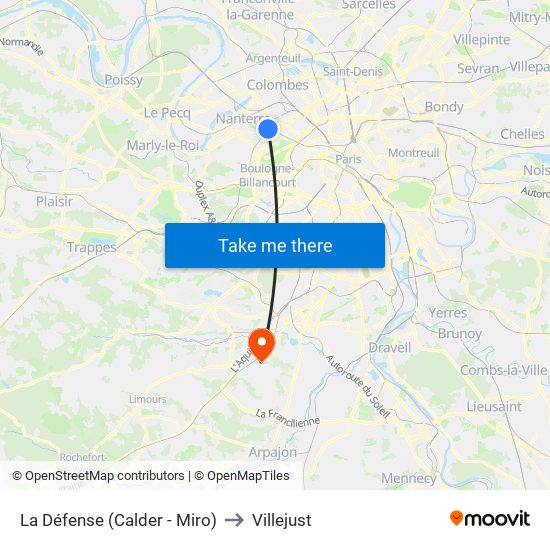 La Défense (Calder - Miro) to Villejust map
