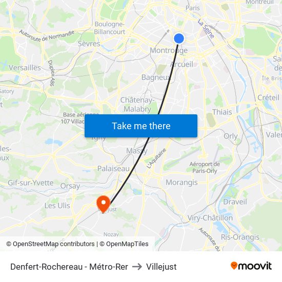 Denfert-Rochereau - Métro-Rer to Villejust map