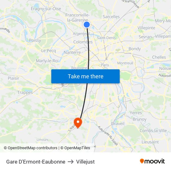 Gare D'Ermont-Eaubonne to Villejust map