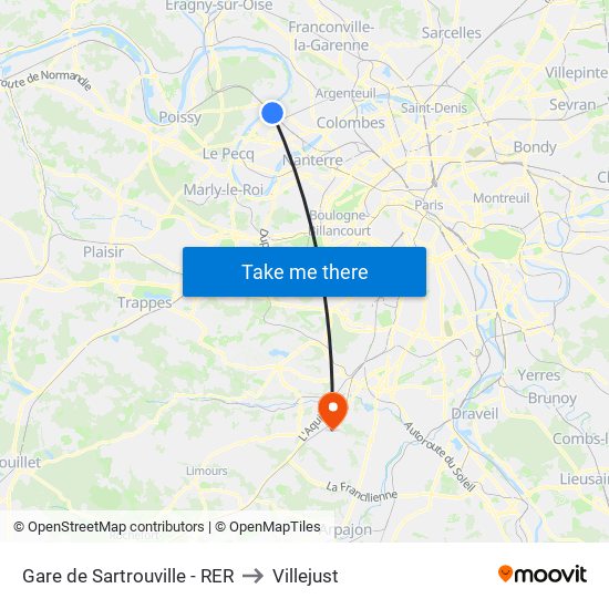 Gare de Sartrouville - RER to Villejust map