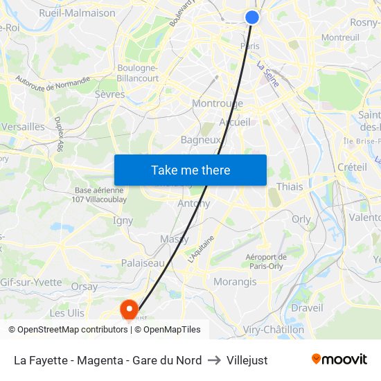 La Fayette - Magenta - Gare du Nord to Villejust map