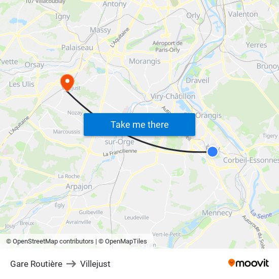 Gare Routière to Villejust map