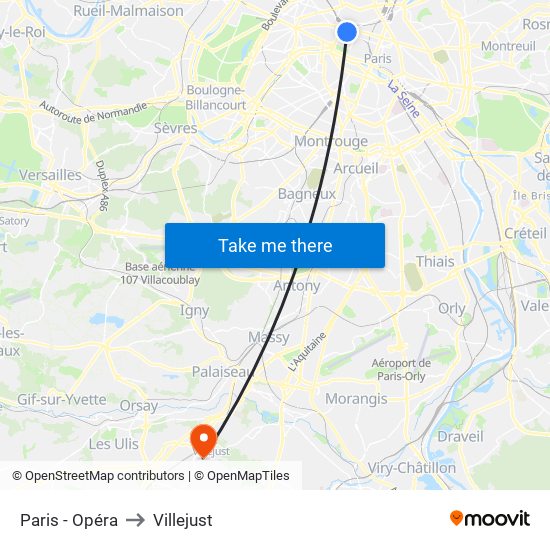 Paris - Opéra to Villejust map