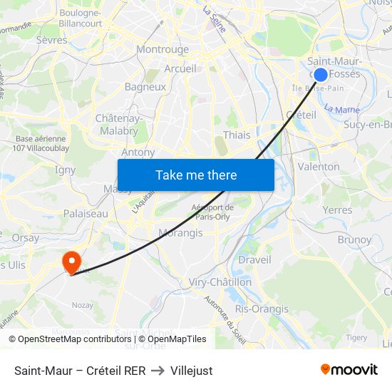 Saint-Maur – Créteil RER to Villejust map