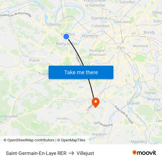 Saint-Germain-En-Laye RER to Villejust map