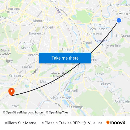 Villiers-Sur-Marne - Le Plessis-Trévise RER to Villejust map