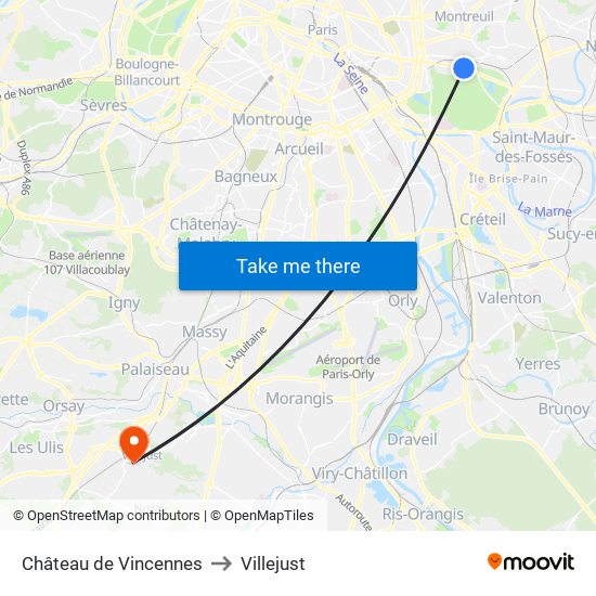 Château de Vincennes to Villejust map