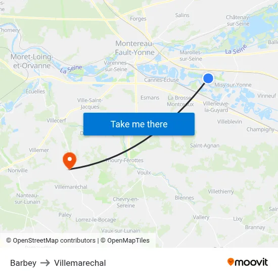 Barbey to Villemarechal map