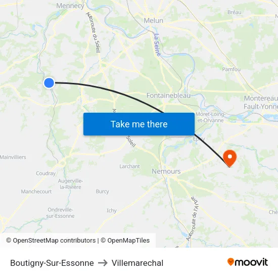 Boutigny-Sur-Essonne to Villemarechal map
