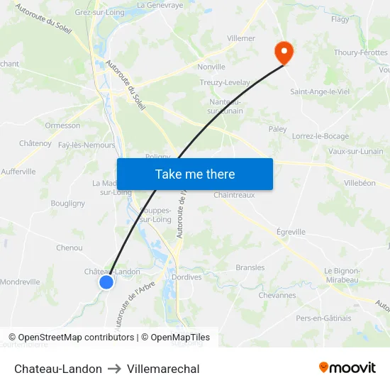 Chateau-Landon to Villemarechal map