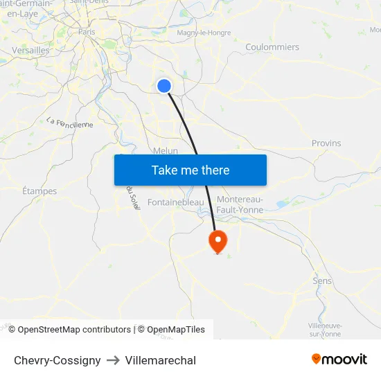 Chevry-Cossigny to Villemarechal map