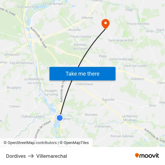 Dordives to Villemarechal map