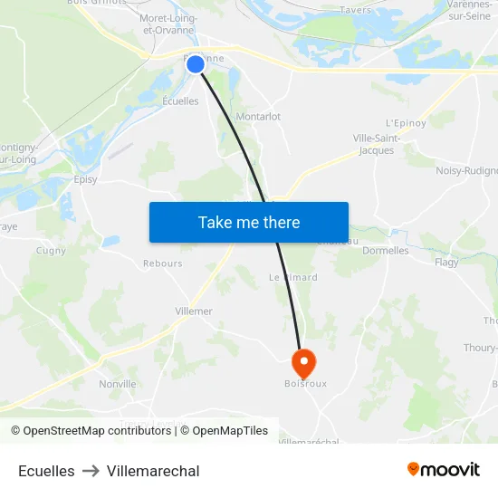 Ecuelles to Villemarechal map