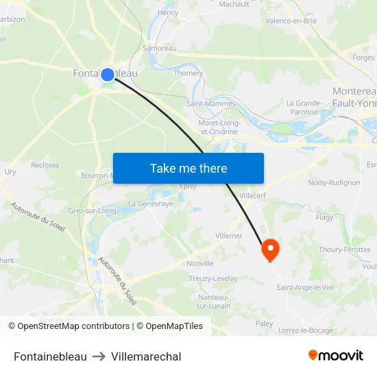 Fontainebleau to Villemarechal map