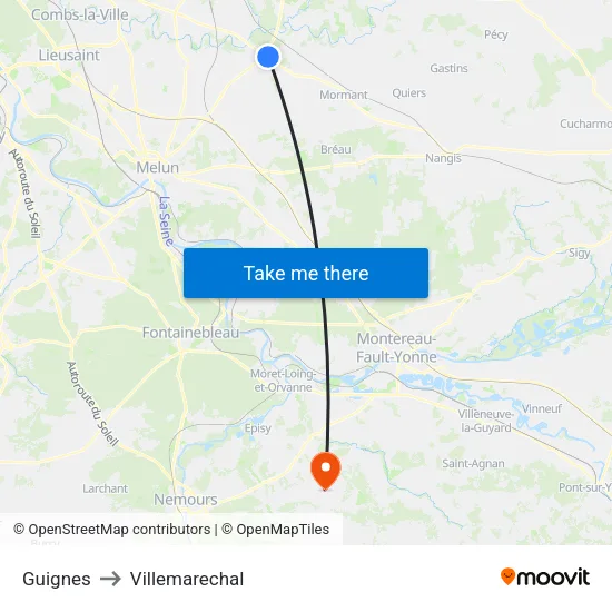 Guignes to Villemarechal map