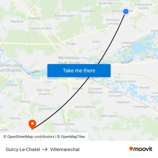 Gurcy-Le-Chatel to Villemarechal map