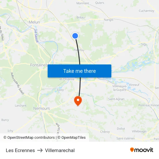 Les Ecrennes to Villemarechal map