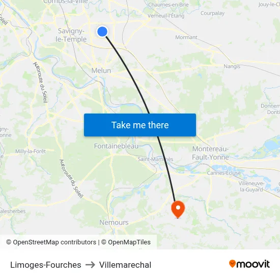 Limoges-Fourches to Villemarechal map