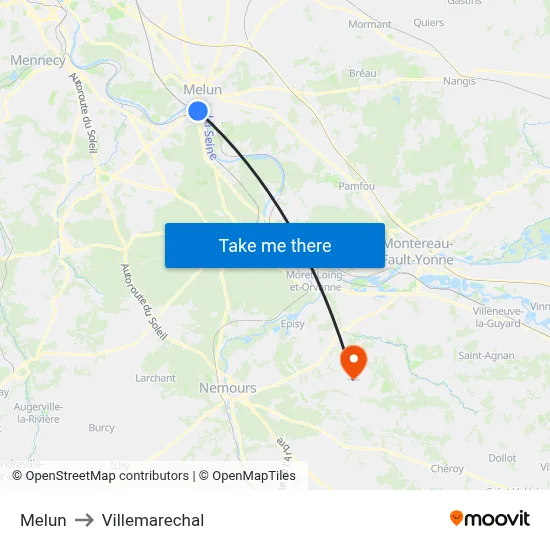 Melun to Villemarechal map