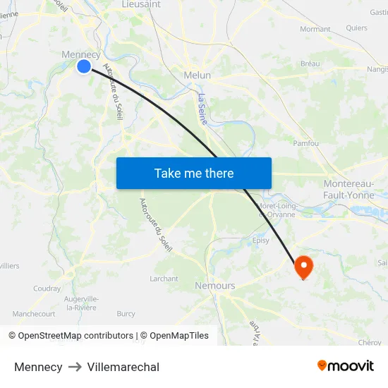 Mennecy to Villemarechal map