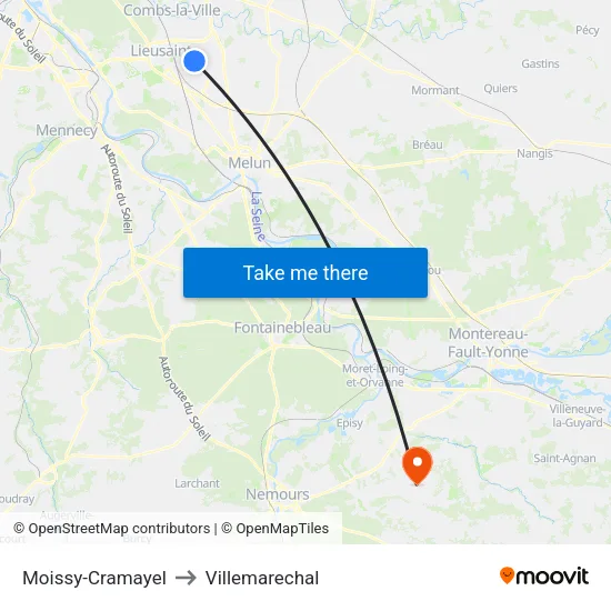 Moissy-Cramayel to Villemarechal map