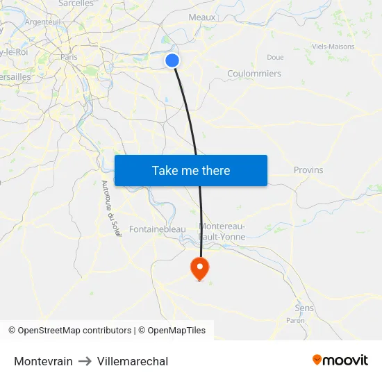 Montevrain to Villemarechal map
