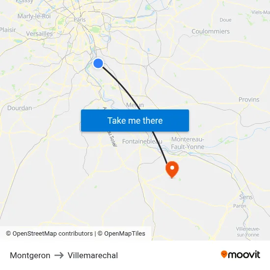 Montgeron to Villemarechal map