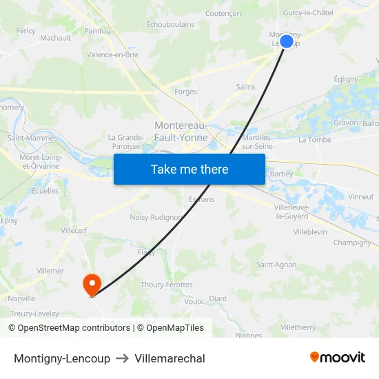 Montigny-Lencoup to Villemarechal map