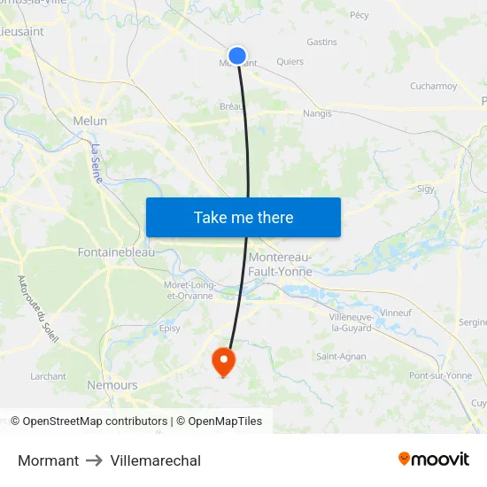 Mormant to Villemarechal map