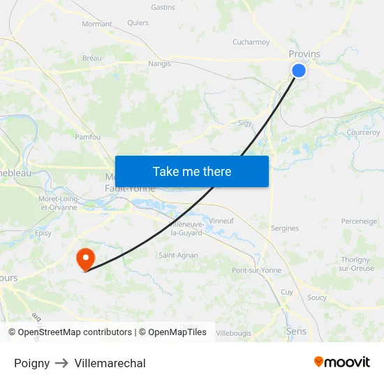 Poigny to Villemarechal map
