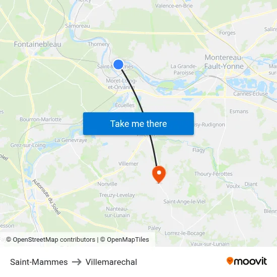 Saint-Mammes to Villemarechal map
