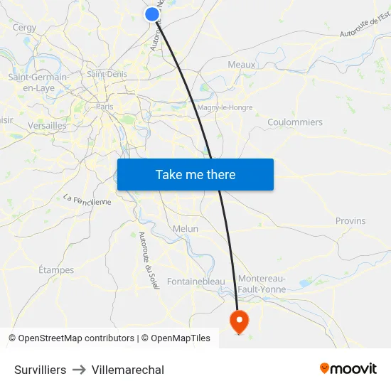 Survilliers to Villemarechal map