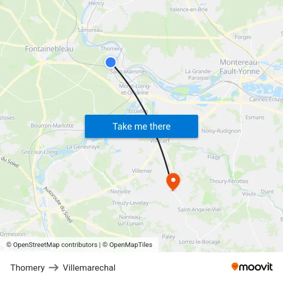 Thomery to Villemarechal map