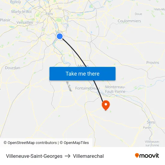 Villeneuve-Saint-Georges to Villemarechal map