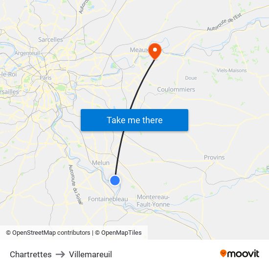 Chartrettes to Villemareuil map