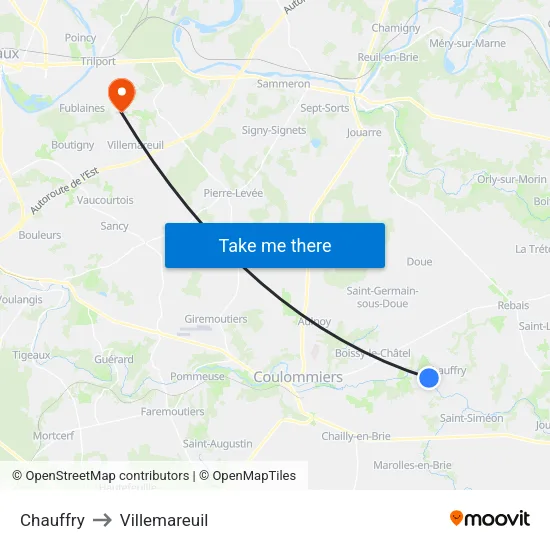 Chauffry to Villemareuil map