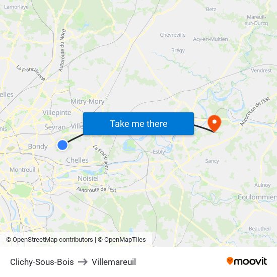 Clichy-Sous-Bois to Villemareuil map