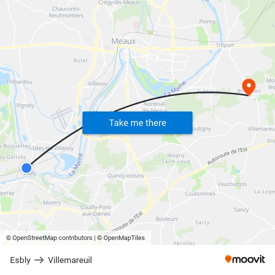 Esbly to Villemareuil map