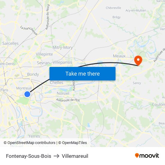 Fontenay-Sous-Bois to Villemareuil map