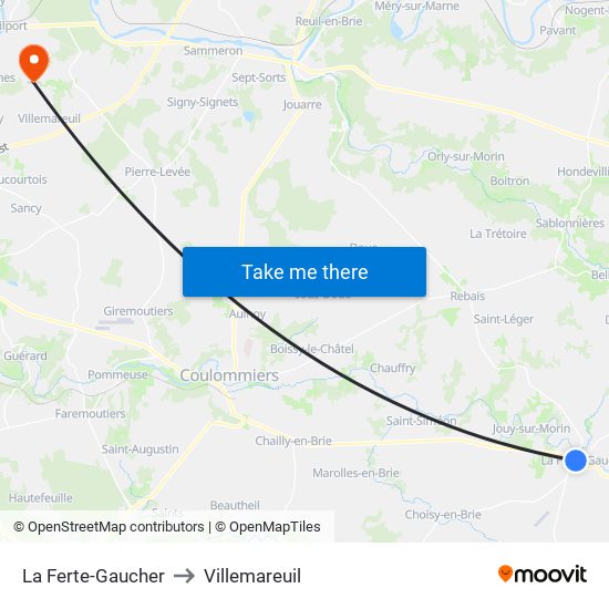 La Ferte-Gaucher to Villemareuil map