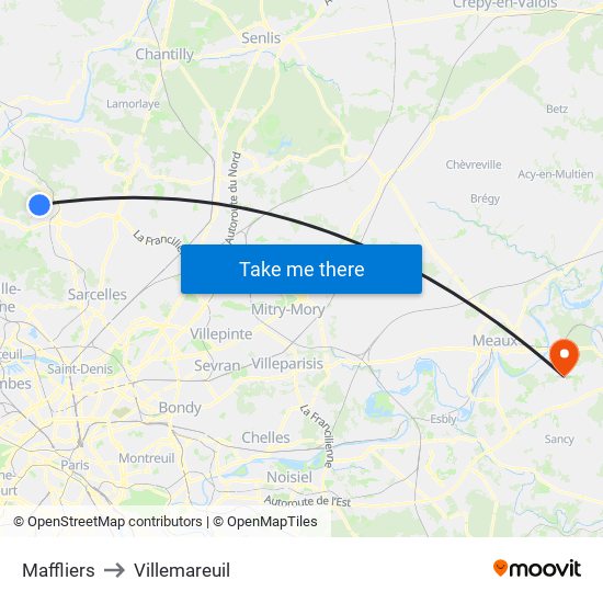 Maffliers to Villemareuil map