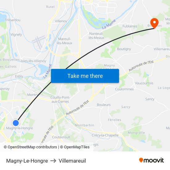 Magny-Le-Hongre to Villemareuil map