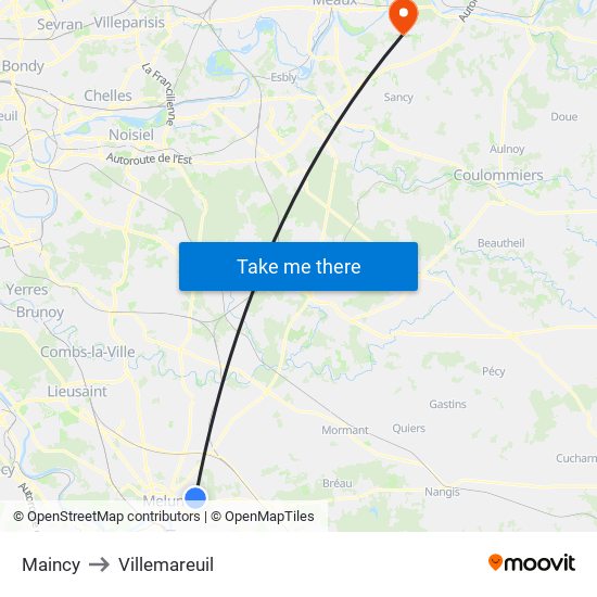 Maincy to Villemareuil map