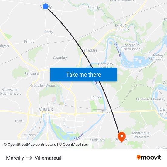 Marcilly to Villemareuil map