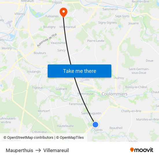 Mauperthuis to Villemareuil map