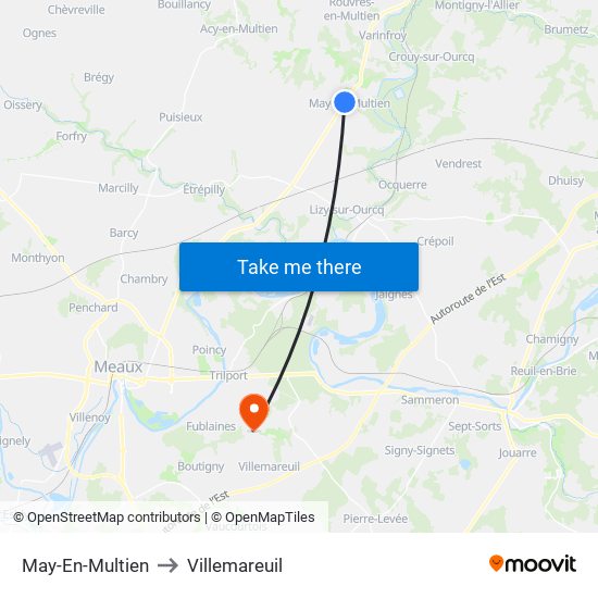 May-En-Multien to Villemareuil map