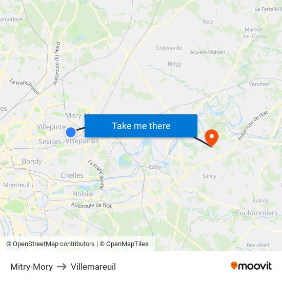 Mitry-Mory to Villemareuil map